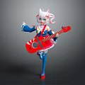 White Cat Ears Game Anime Character With Pink Hair In Blue Outfit Holding Red Guitar