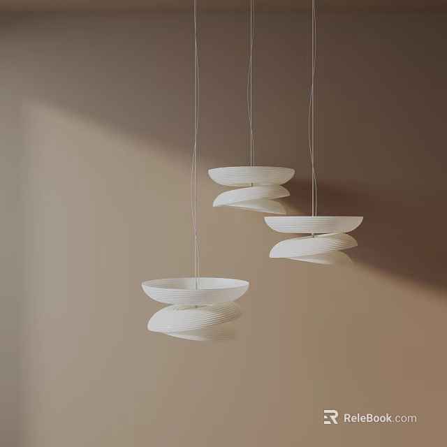Modern White Layered Spiral Pendant Lights Hanging In Stylish Interior Space 3d model 