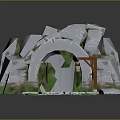 Natural Scenic Stone Archway With Stacked Stones Green Grass And Stone Slab Path