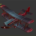 Vintage Space Aviation Biplane Model With Blue Pink Gradient Red Tail And Brown Propeller