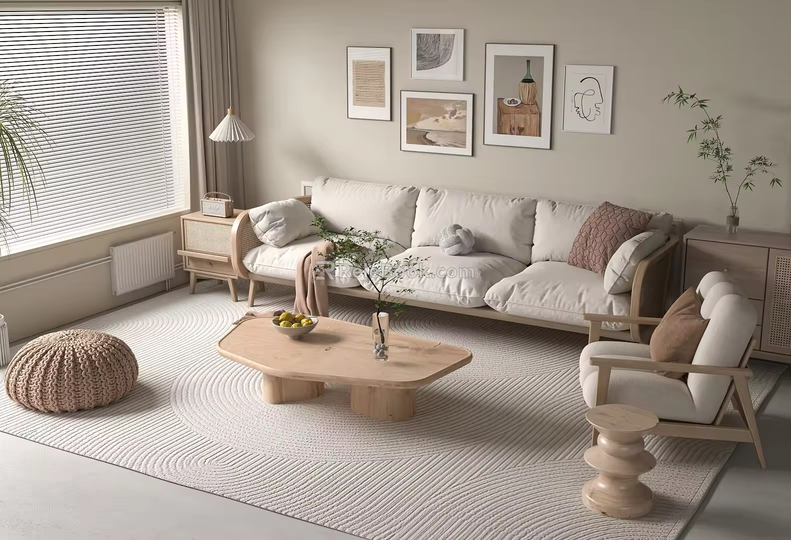 Nordic Sofa Coffee Table Combination 3d model
