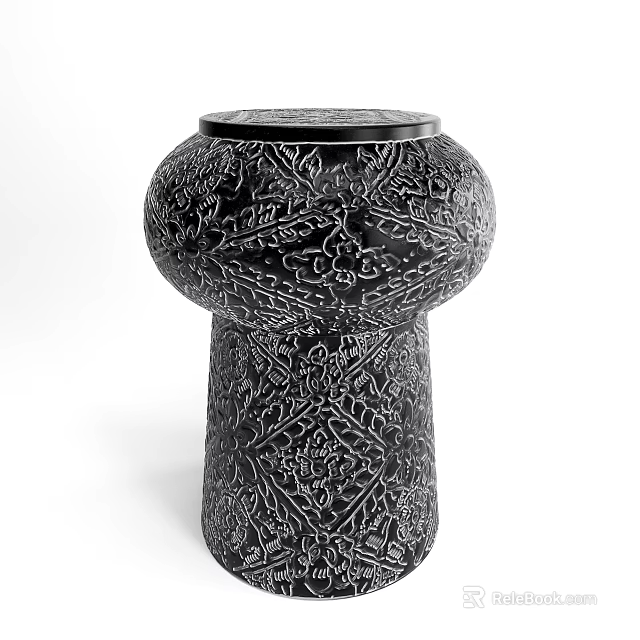 Stylish Black Side Table With Intricate Carvings Elaborate Patterns And Unique Design 3d model