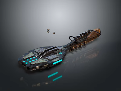 Futuristic Spacecraft Design With Blue Lights And Small Probes For Space Exploration 3d model