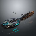 Futuristic Spacecraft Design With Blue Lights And Small Probes For Space Exploration
