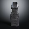 Elegant Gray Sleeveless Fitted Waist Dress With Leather Like Fabric Design