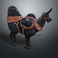 Realistic Black Bactrian Camel 3D Model with Brown Leather Saddle and Straps 3d model