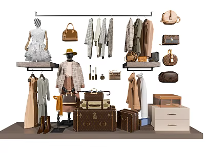 Stylish Women's Clothing Collection with Coats Bags Luggage and Accessories 3d model