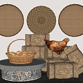 Country garden sketch egg editor basket egg basket hen straw pile 3d model