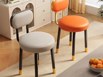 Stylish Gray and Orange Leisure Chairs with Leather Seats Black Legs and Gold Tips 3d model