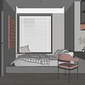 Modern Tatami Bedroom Interior With Storage Bed Desk Chair Window Blinds And Decorative Painting