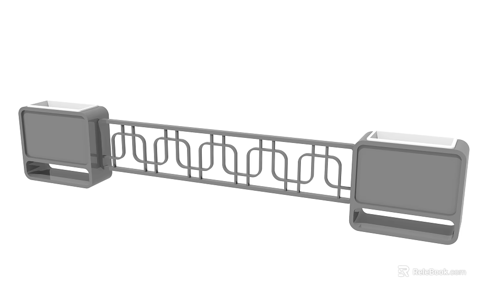 Garden Ornamental Rail With Decorative Patterns And Gray Pillars For Outdoor Use 3d model 