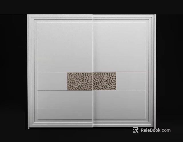 Modern White Wardrobe Interior Design With Sliding Doors And Decorative Geometric Panel 3d model 
