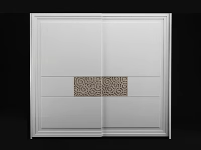 Modern White Wardrobe Interior Design With Sliding Doors And Decorative Geometric Panel 3d model