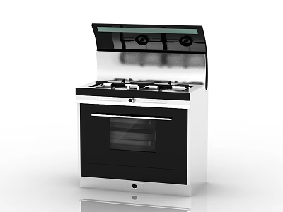 Modern Black And Silver Kitchen Appliance With Gas Stove Oven And Range Hood 3d model