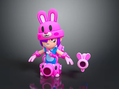 Pink Rabbit Helmet Character With Purple Hair Blue Outfit And Rabbit Accessory 3d model