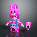 Pink Rabbit Helmet Character With Purple Hair Blue Outfit And Rabbit Accessory