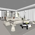 Modern Living And Dining Room Interior With Sofa Coffee Table Dining Set And Plants