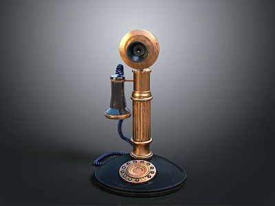 Vintage Electronic Telephone With Classic Design And Brass Dial Finish 3d model