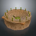 Circular Multi Layered Stone Outdoor Decorative Structure With Green Pillars And Central Green Area