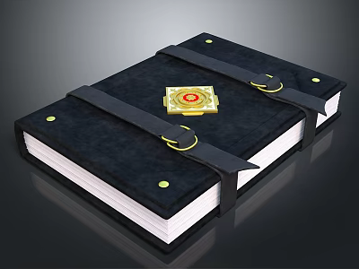 Black Leather Notebook with Gold Emblem Black Straps and Gold Buckles 3d model
