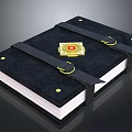 Black Leather Notebook with Gold Emblem Black Straps and Gold Buckles