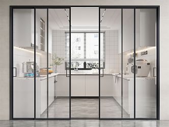 modern kitchen glass sliding door 3d model