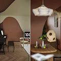 Modern Living And Dining Room Interior With Brown Sofa Glass Coffee Table And Green Plants