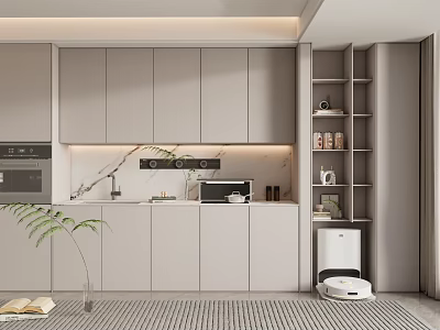 Wine Cabinet In Modern Light Luxury Kitchen With Elegant Design And Glass Storage Doors 3d model