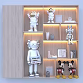 Modern Wooden Decorative Cabinet With Astronaut Kaws Mickey Mouse Figurines Vases Photo Frames And Lighting