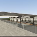 Modern Landscape Bridge Featuring Arched Structure Spanning Water with Walkway and Glass Railing