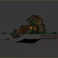 Detailed Miniature Watermill House Model With Flowing Water And Green Grass