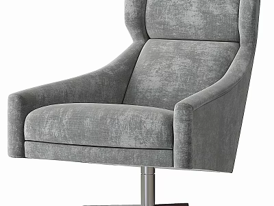 Modern Gray Textured Fabric Leisure Chair With High Back Armrests And Metal Swivel Base 3d model
