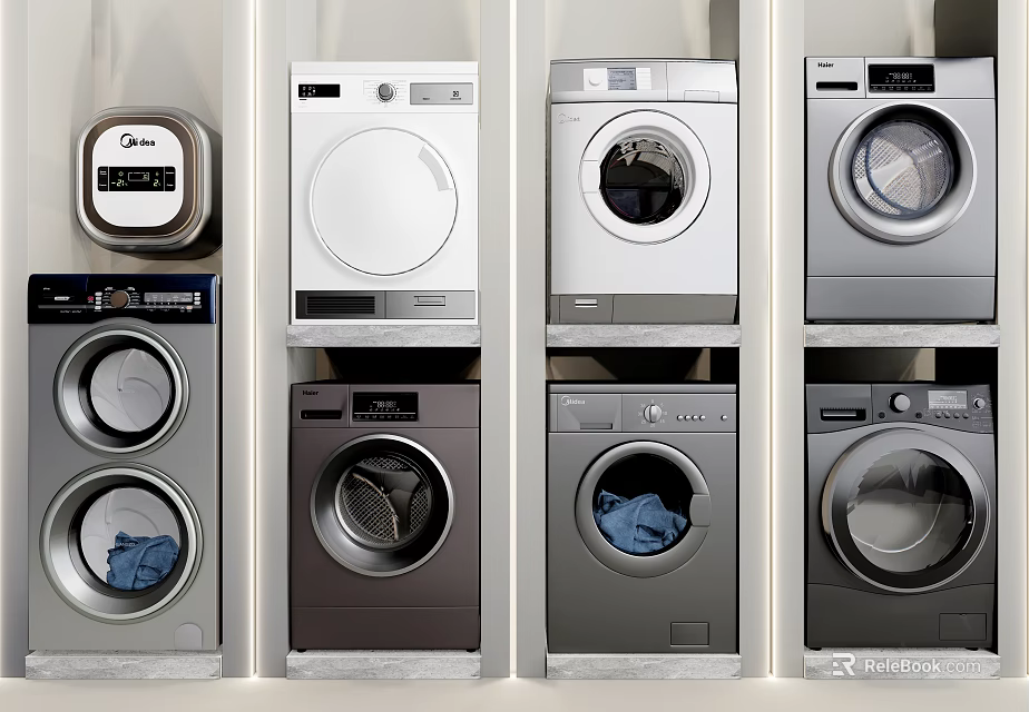 Various Washing Machines With Modern Designs And Different Styles For Home Use 3d model 