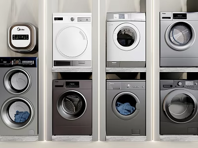 Various Washing Machines With Modern Designs And Different Styles For Home Use 3d model