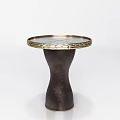 Elegant Round Glass Top Side Table With Gold Metal Frame And Dark Base 3d model