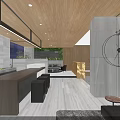 Modern Open Kitchen Interior Design With Wooden Ceiling Island Counter And Seating