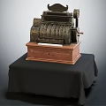 Vintage Commercial Cash Register On Wooden Base With Black Cloth Display Stand