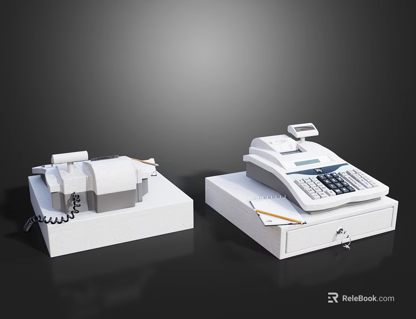 Retail Business Equipment Including Cash Registers With Drawer Receipt Printer And Telephone 3d model 