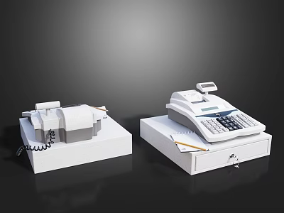Retail Business Equipment Including Cash Registers With Drawer Receipt Printer And Telephone 3d model