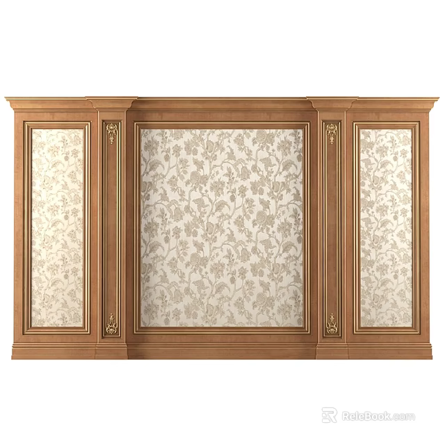 Classical Style Wooden Decorative Panel With Floral Pattern And Side Columns 3d model