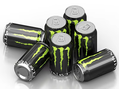 Monster Energy Drinks Black Cans With Green Logo Some Standing Some Lying 3d model