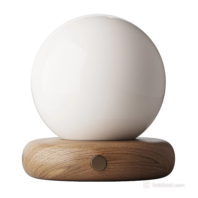 Modern Table Lamp with White Spherical Lampshade and Natural Wooden Base for Contemporary Home Decor 3d model 