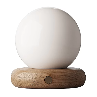 Modern Table Lamp with White Spherical Lampshade and Natural Wooden Base for Contemporary Home Decor 3d model