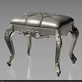 Elegant White Stool With Tufted Leather Seat And Ornate Carved Legs