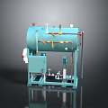 Teal Colored Industrial Processing Equipment With Cylindrical Tank Pipes Valves And Gauges