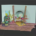 Cheerful Kids Playroom With Green Bookshelf Globe Toy Cars Rug Plants And Wooden Floor