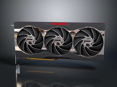 Radeon Triple Fan Graphics Card With Black Red Metallic Design For Computer Builds 3d model