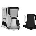 Modern Stainless Steel Coffee Maker with Glass Carafe and Black Electric Kettle Kitchen Appliances