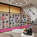 Bright Pink And Black Shoe Store Interior With Display Shelves And White Seating
