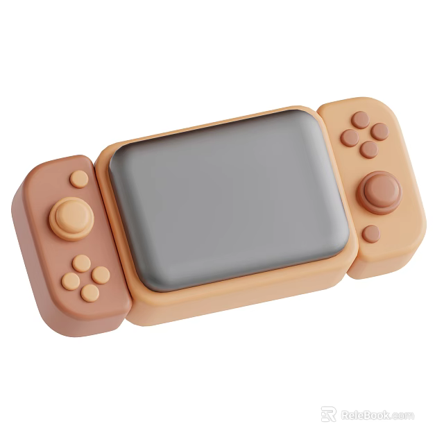 Smart Handheld Gaming Console With Gray Screen And Beige Brown Controllers 3d model 